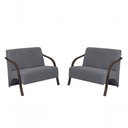 Ver imagem 1 de Kit 2 Poltronas Namoradeira 2 Lugares Suede Madeira Cinza
