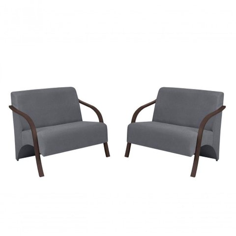 Kit 2 Poltronas Namoradeira 2 Lugares Suede Madeira Cinza