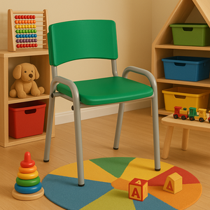 Kit 10 Cadeira Iso Infantil Creche, Escola Base Cinza Verde Escuro