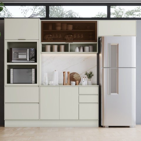 Cozinha Compacta 5 Peças MDF com Torre Quente Fineze Areia
