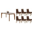 Ver imagem 1 de Conjunto: Mesa Sala Jantar Londrina Tampo c/ Vidro Curvo 180cm+6 Cadeiras Dafne Madeira Naturale/Off