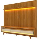 Ver imagem 3 de Rack com Painel Ripado para TV até 90 Polegadas 100% MDF com LED 229CMX250CM Pés em Madeira Maciça Elegance Yescasa Marrom