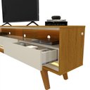 Ver mais imagens de Rack com Painel Ripado para TV até 90 Polegadas 100% MDF com LED 229CMX250CM Pés em Madeira Maciça Elegance Yescasa Marrom