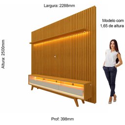 Rack com Painel Para TV até 90 Polegadas com LED 229cm 100% MDF Pés de Madeira Elegance Yescasa - 4