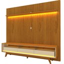 Ver imagem 3 de Rack com Painel Ripado para TV até 90 Polegadas 100% MDF com LED 229CMX250CM Pés em Madeira Maciça Elegance Yescasa Marrom
