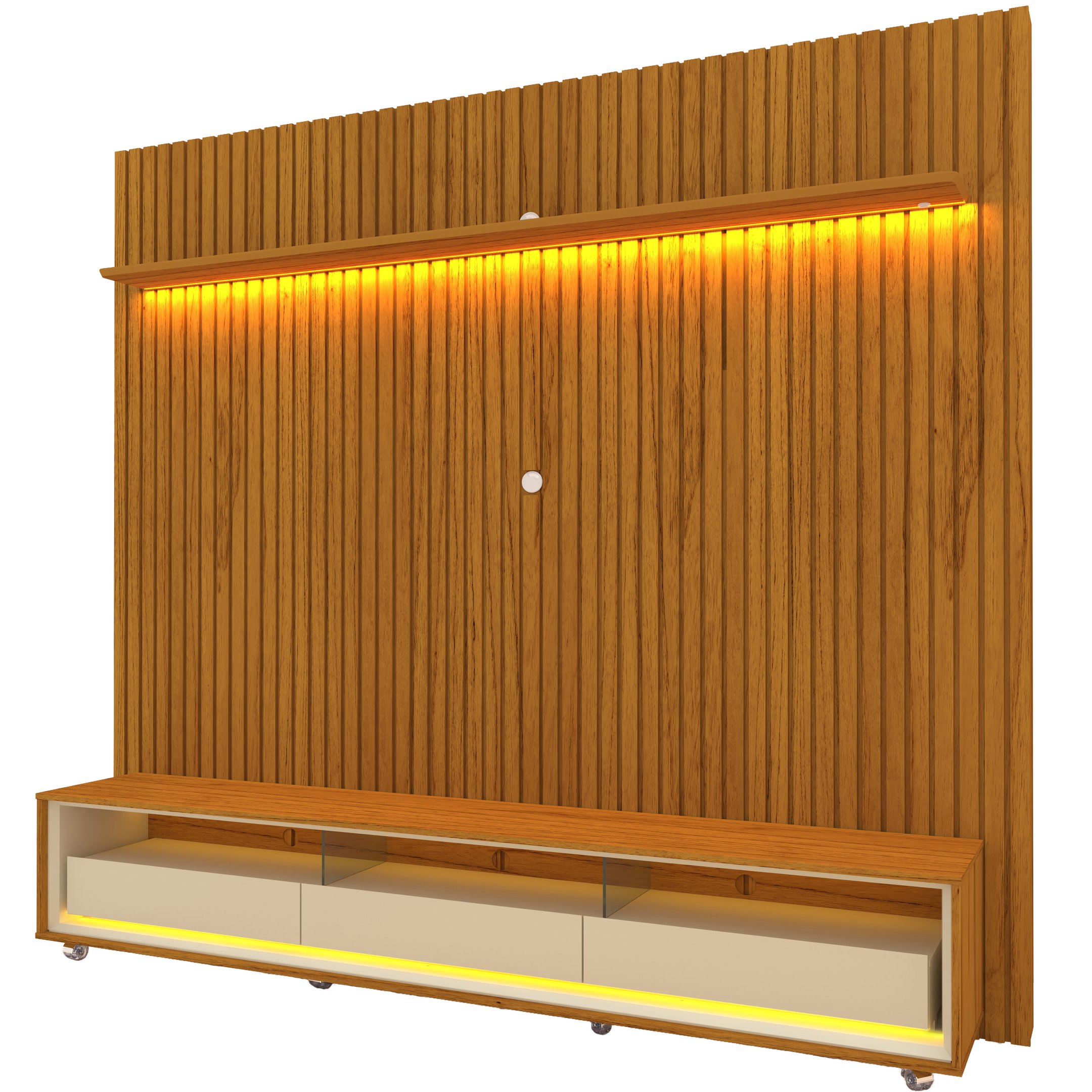 Rack com Painel Ripado para TV até 85 Polegadas LED 3 Gavetas com Rodízios 230cm Gelius Naturale - 3