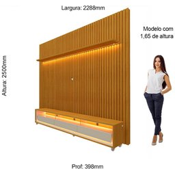 Rack com Painel Ripado para TV até 90 Polegadas 250cmx230cm LED 3 Gavetas com Rodízios 100% MDF - 14