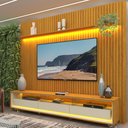 Ver imagem 1 de Rack com Painel Ripado para TV até 90 Polegadas com LED 100% MDF 230CMX250CM 3 Gavetas com Rodízios Yescasa Marrom