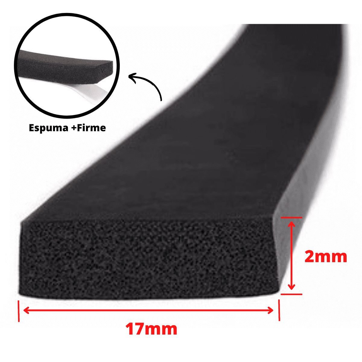 Espuma Fita Adesiva EVA | Borracha Vedação | e=2mmX10 Mts | Preta:17mm - 1