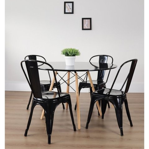 Conjunto Sala de Jantar Mesa Eiffel 120x75cm Tampo Mdf com 4 Cadeiras Iron