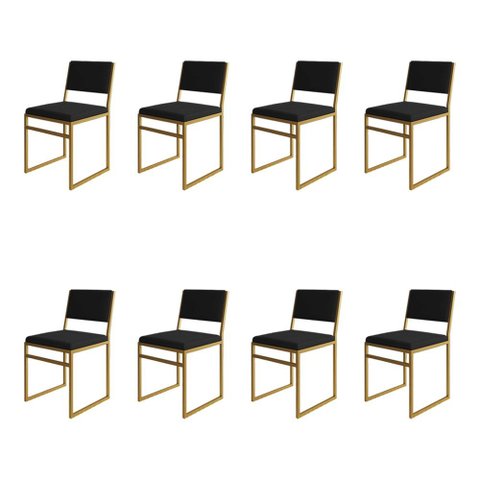 Kit 8 Cadeiras Industrial Isa Veludo Preto Base Dourado para Mesa Sala Cozinha - Dourado/preto