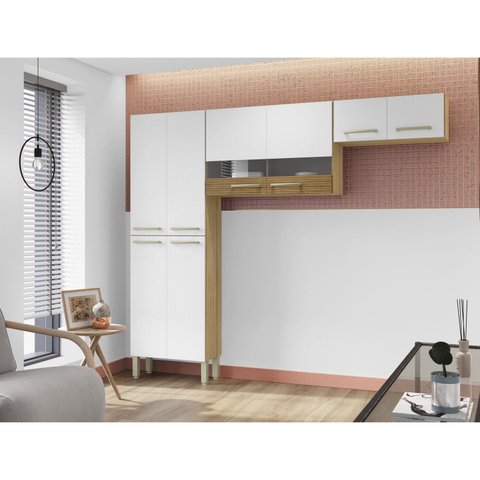 Cozinha Compacta 3 Peças 8 Portas sem Balcão Nala Freijó/Supremo/Freijó