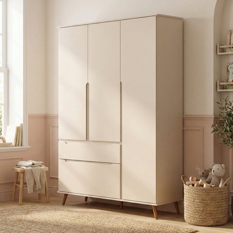 Guarda-Roupa Infantil 100% MDF 3 Portas e 2 Gavetas Retrô Melinda Off White