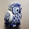 Coruja Decorativa Enfeite Porcelana Azul E Branca 22x20:Azul - 3