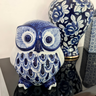 Coruja Decorativa Enfeite Porcelana Azul E Branca 22x20:Azul - 5