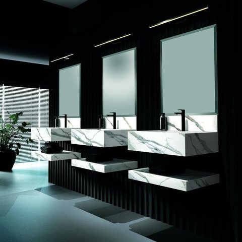 Conjunto para Banheiro 1 Espelho Bisotê 1 Prateleira 1 Bancada com Cuba Max Blu Lavatórios 