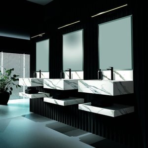 Conjunto para Banheiro 1 Espelho Bisotê 1 Prateleira 1 Bancada com Cuba Max Blu Lavatórios