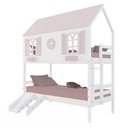 Ver imagem 2 de Beliche Casinha Bela com Coração Kit Escada/escorregador - Madeira Maciça Branco/rosa |