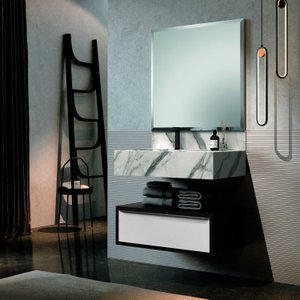 Conjunto para Banheiro 1 Espelho Bisotê 1 Gaveteiro 1 Bancada com Cuba Max Blu Lavatórios