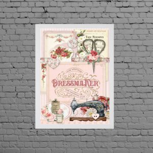 Quadro Decorativo Atelier De Costura 33x24cm - com vidro:Madeira branca