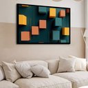 Ver imagem 2 de Quadro Decorativo Blocos Verde Amarelo Geométrico - 50x70cm:moldura Branca