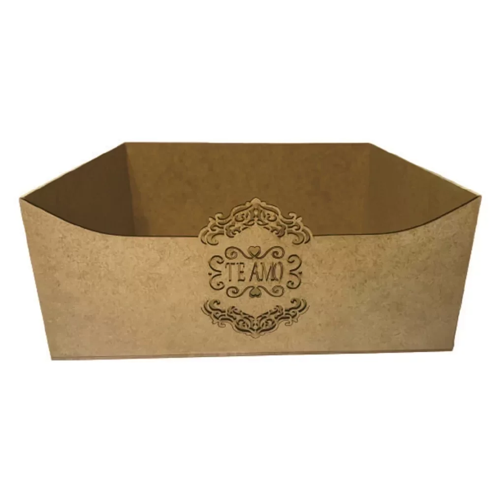 Cesta Presente em Mdf Trabalhada "te Amo" Cru G - Fabricando Arte - 1