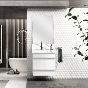 Conjunto para Banheiro 1 Espelho Bisotê 1 Gabinete 1 Lavatório com Cuba SLIM Blu Lavatórios