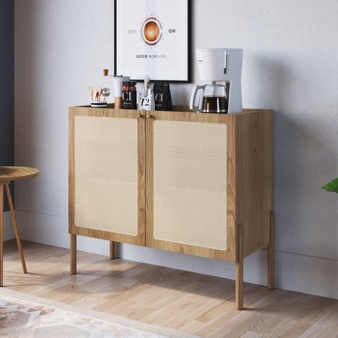 Balcão Bar 2 Portas 93cm Palhinha Pé Madeira Oslo 