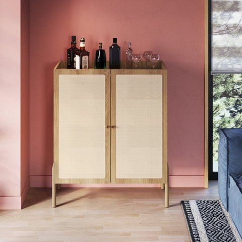 Cristaleira 2 Portas 93cm Palhinha Pé Madeira Oslo Marrom/Hanover
