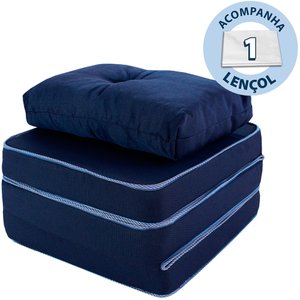Puff Multiuso com Lençol e Travesseiro Solteiro 3 em 1 em Tecido Azul BF Colchões