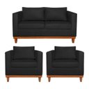 Ver imagem 1 de Kit Sofá 3 Lugares e 2 Poltronas Europa 180 cm Estilo Conforto e Elegância Suede Preto - ADJ Decor
