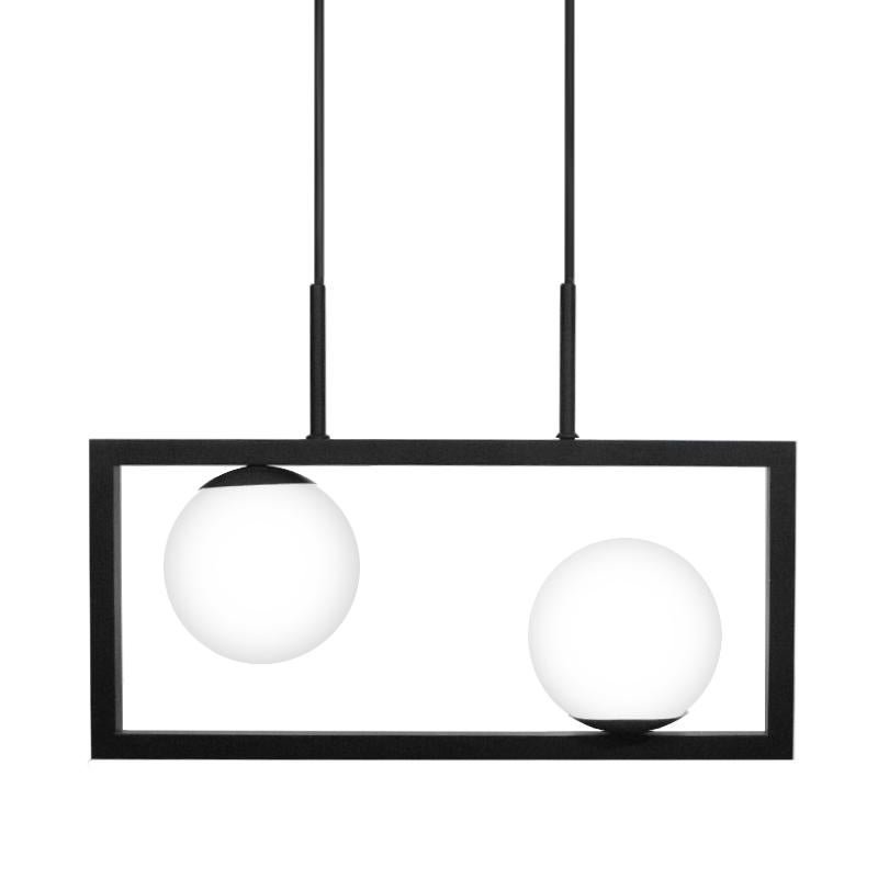 Pendente Painting na Cor Preto com 2 Globos Brancos Fosco para 2 Lâmpadas G9 de LED