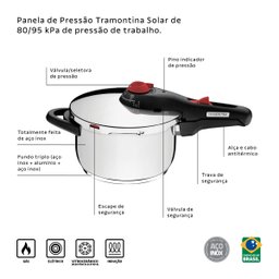 Panela de Pressão Tramontina Solar em Aço Inox Fundo Triplo com 5 Dispositivos de Segurança 22 cm 6  - 9