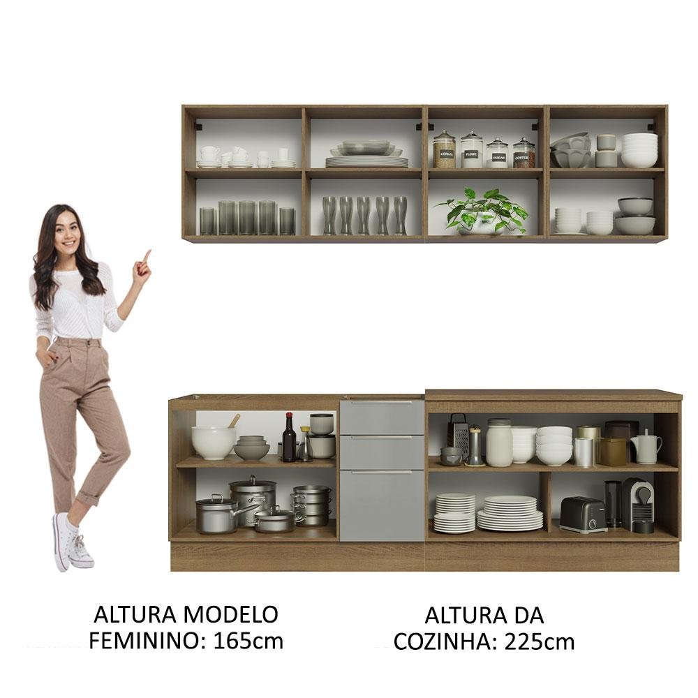 Armário de Cozinha Completa 240cm Rustic/Cinza Lux Madesa 05 - 6