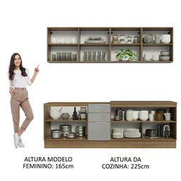 Armário de Cozinha Completa 240cm Rustic/Cinza Lux Madesa 05 - 6
