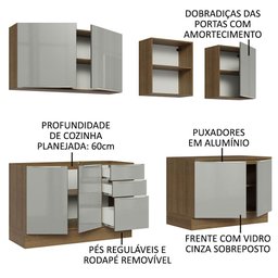 Armário de Cozinha Completa 240cm Rustic/Cinza Lux Madesa 05 - 5