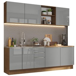Armário de Cozinha Completa 240cm Rustic/Cinza Lux Madesa 05 - 3