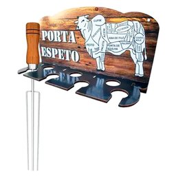 Suporte Parede Boi Porta Espetos de Churrasqueira em Madeira - 2