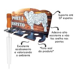 Suporte Parede Boi Porta Espetos de Churrasqueira em Madeira - 3