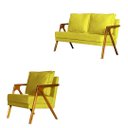 Ver imagem 1 de Kit 1 Poltrona Mona Luxo + Namoradeira Mona Luxo Recepção - Veludo Amarelo