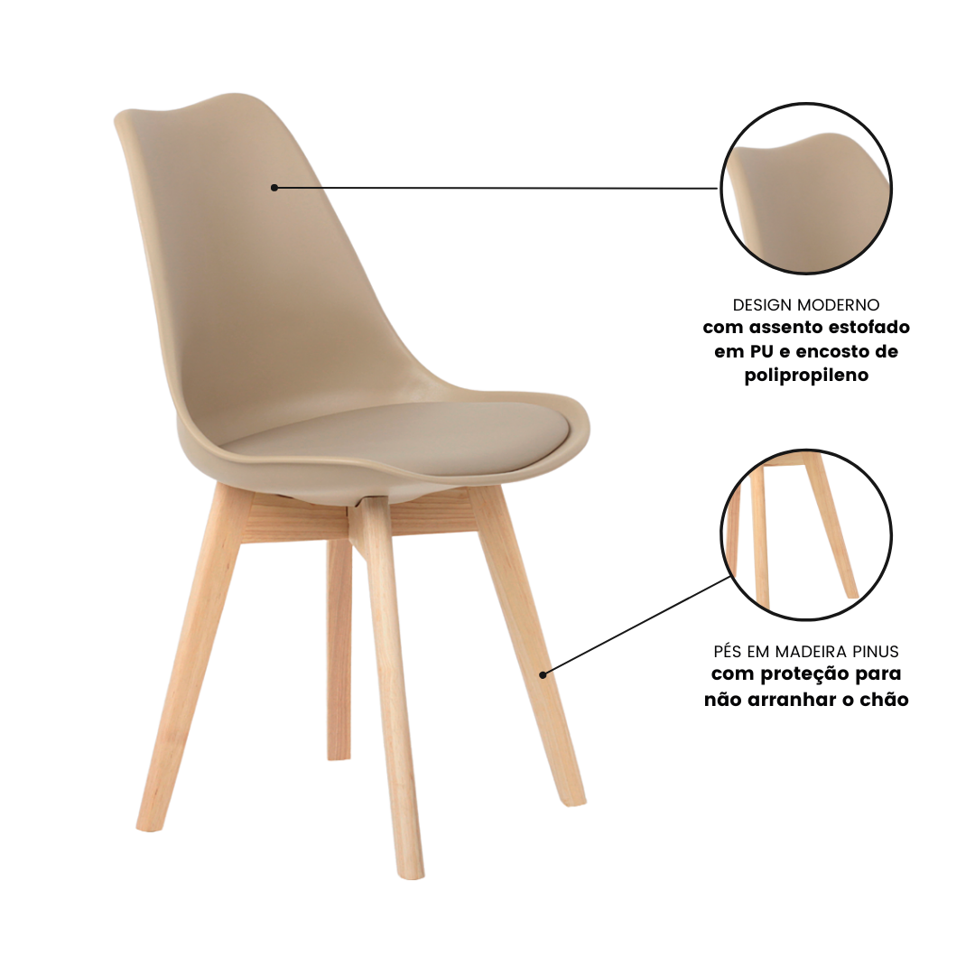 Kit 4 Cadeiras Design Leda Eames Estofada Wood Fendi - 7