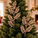 Ver imagem 1 de Folha Ramo Natalino Artificial Enfeite Glitter Gold 40cm 20 Peças