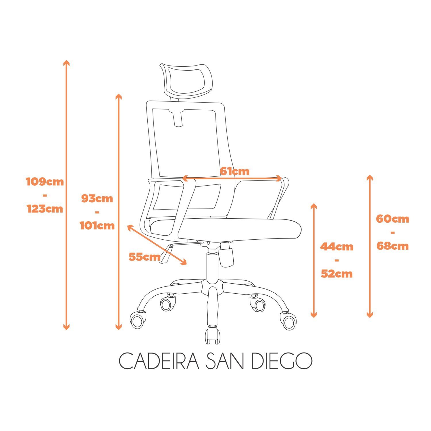 Cadeira Para Escritório Presidente Giratória Regulavel Com Apoia Cabeca San Diego  - 3