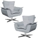 Ver imagem 1 de Kit 2 Poltronas Decorativas Base Giratória Cromada Charger Suede Cinza - Gran Belo