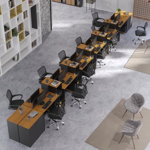 Estação de Trabalho 12 Lugares Office Noruega 12 Mesas 10 Armários 4 Aparador - Via Nossa -