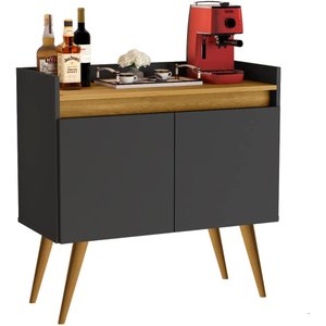 Aparador Buffet Sala 2 Portas Luxo Prime Preto / Madeirado - JM Casa dos Móveis