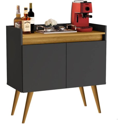 Aparador Buffet Sala 2 Portas Luxo Prime Preto / Madeirado - JM Casa dos Móveis