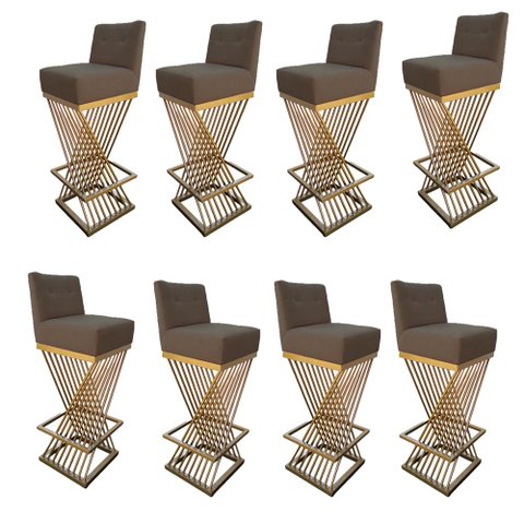 Kit 08 Banquetas Luma Base de Ferro Sued Marrom Rato - D'classe Decor