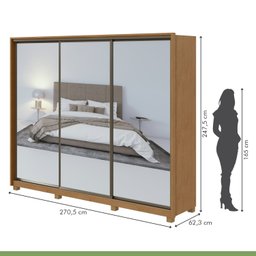 Guarda Roupa Casal com 3 Espelhos 3 Portas de Correr 6 Gavetas e Pés 270,5cm Spazio Super Glass Móveis Lopas - 4 Guarda Roupa Casal com 3 Espelhos 3 Portas de Correr 6 Gavetas e Pés 270,5cm Spazio Super Glass Móveis Lopas - 4