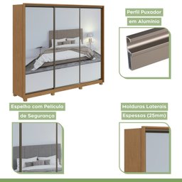 Guarda Roupa Casal com 3 Espelhos 3 Portas de Correr 6 Gavetas e Pés 270,5cm Spazio Super Glass Móveis Lopas - 7 Guarda Roupa Casal com 3 Espelhos 3 Portas de Correr 6 Gavetas e Pés 270,5cm Spazio Super Glass Móveis Lopas - 7